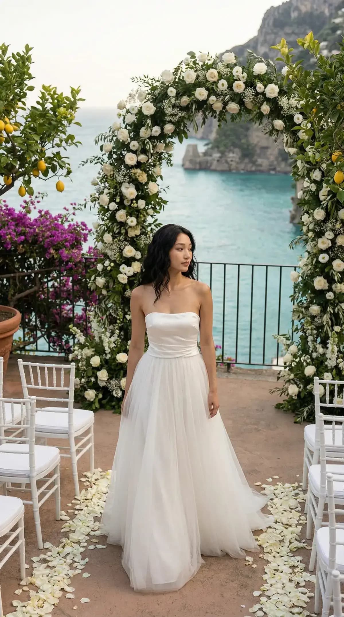 Strapless tulle A-line wedding gown at Amalfi Coast venue