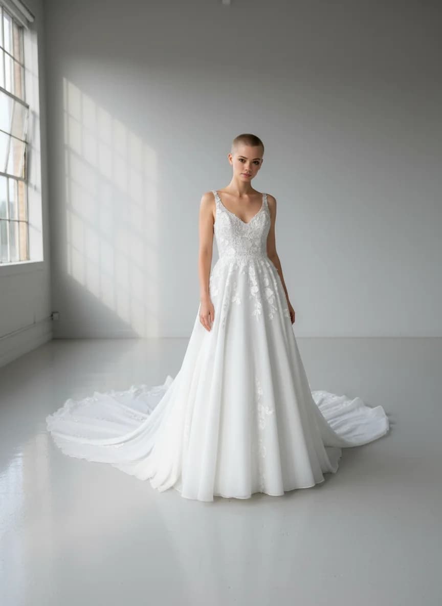 A-Line dress with Cathedral Train and Sweetheart neckline