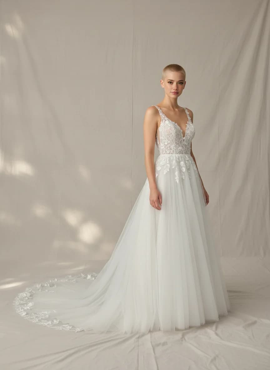 A-Line dress with Chapel Train and Sweetheart neckline