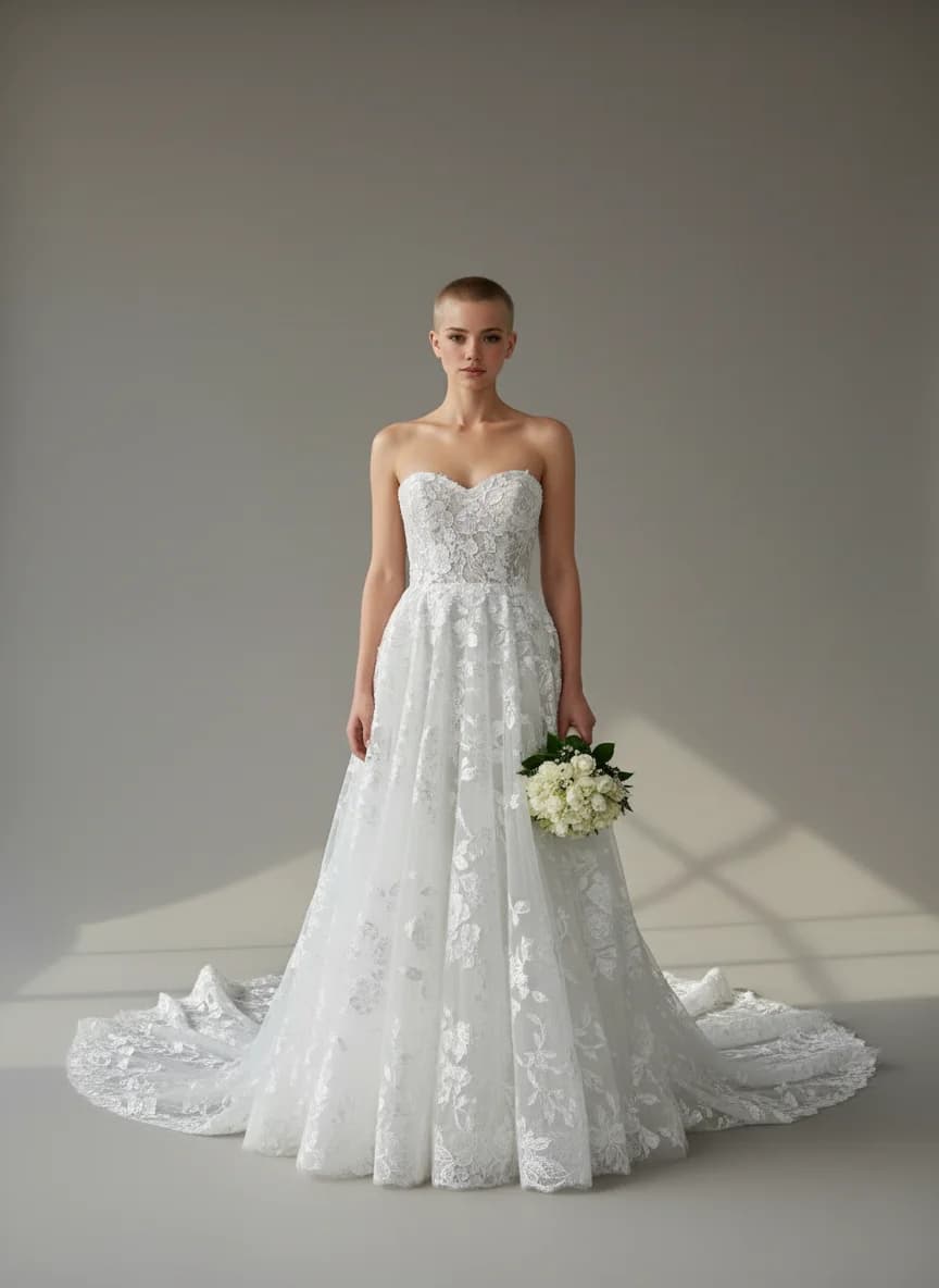 A-Line dress with Chapel Train and Strapless neckline