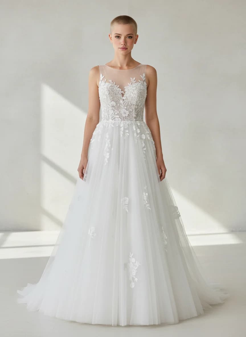 Illusion neckline wedding dress