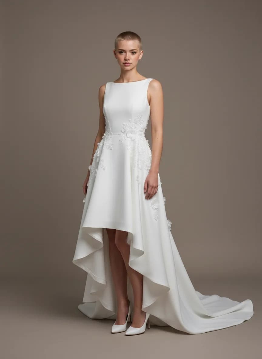 A-Line dress with High-Low and Boat Neck neckline