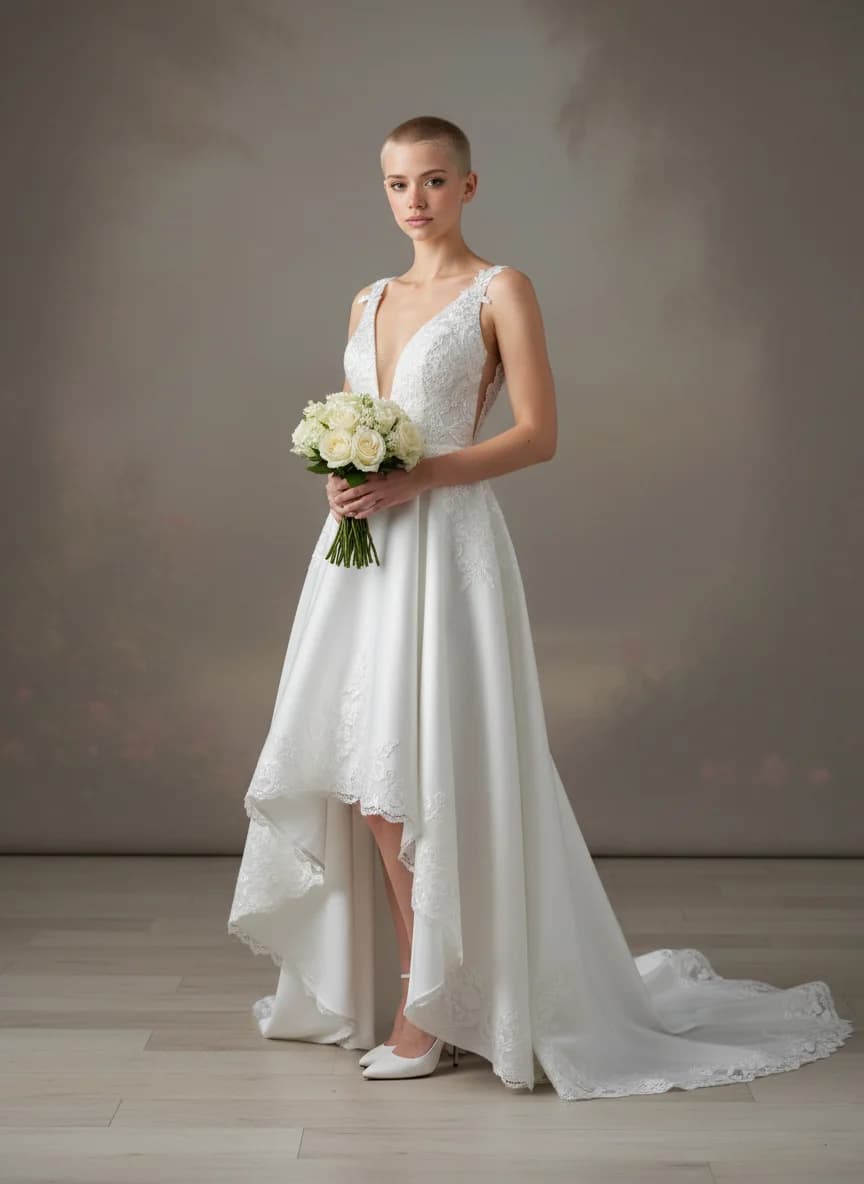 A-Line dress with High-Low and Plunge neckline