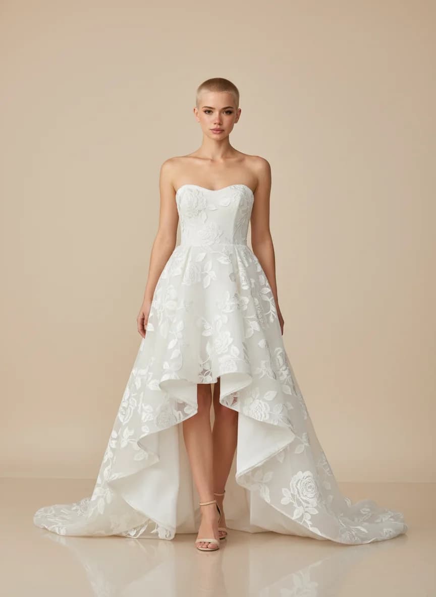 A-Line dress with High-Low and Strapless neckline