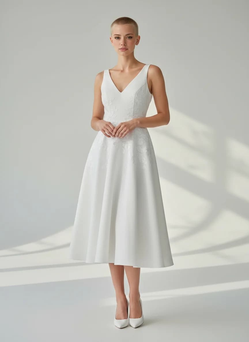 A-Line dress with Knee Length and V-Neck neckline