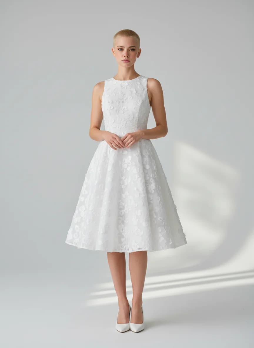 A-Line dress with Knee Length and High Neckline neckline