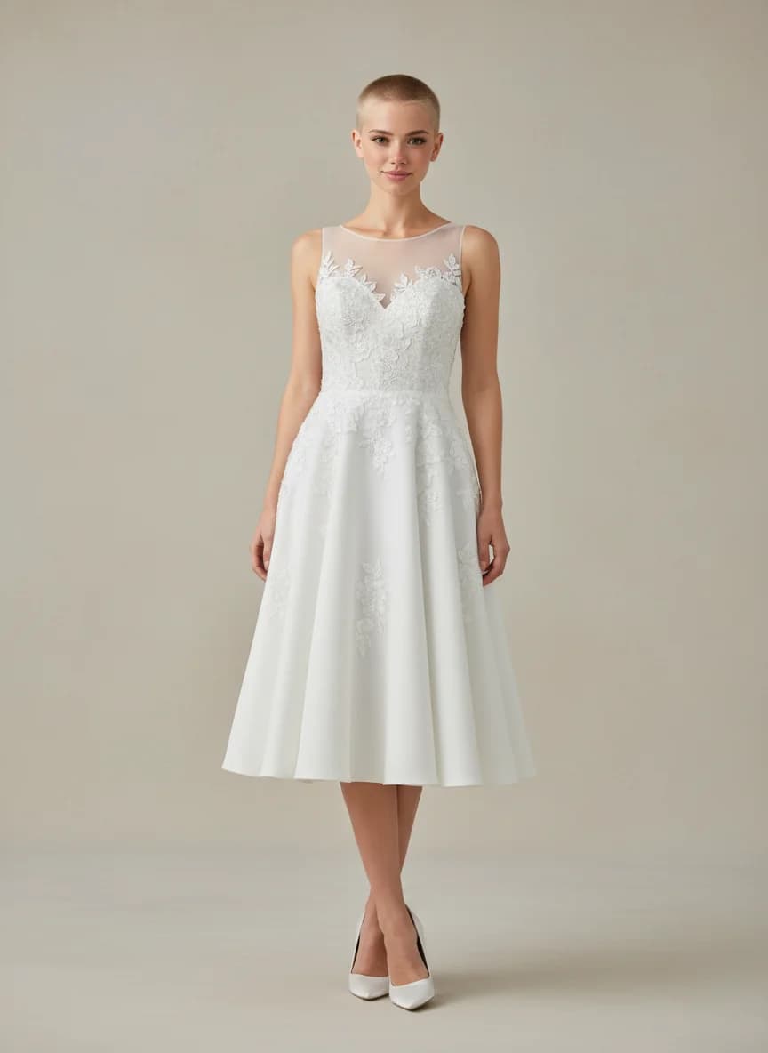 A-Line dress with Knee Length and Illusion neckline