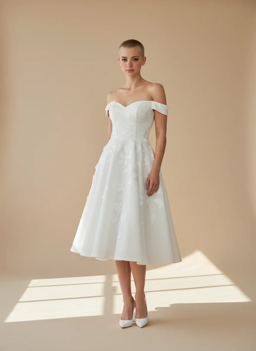 A-Line dress with Knee Length and Off Shoulder neckline