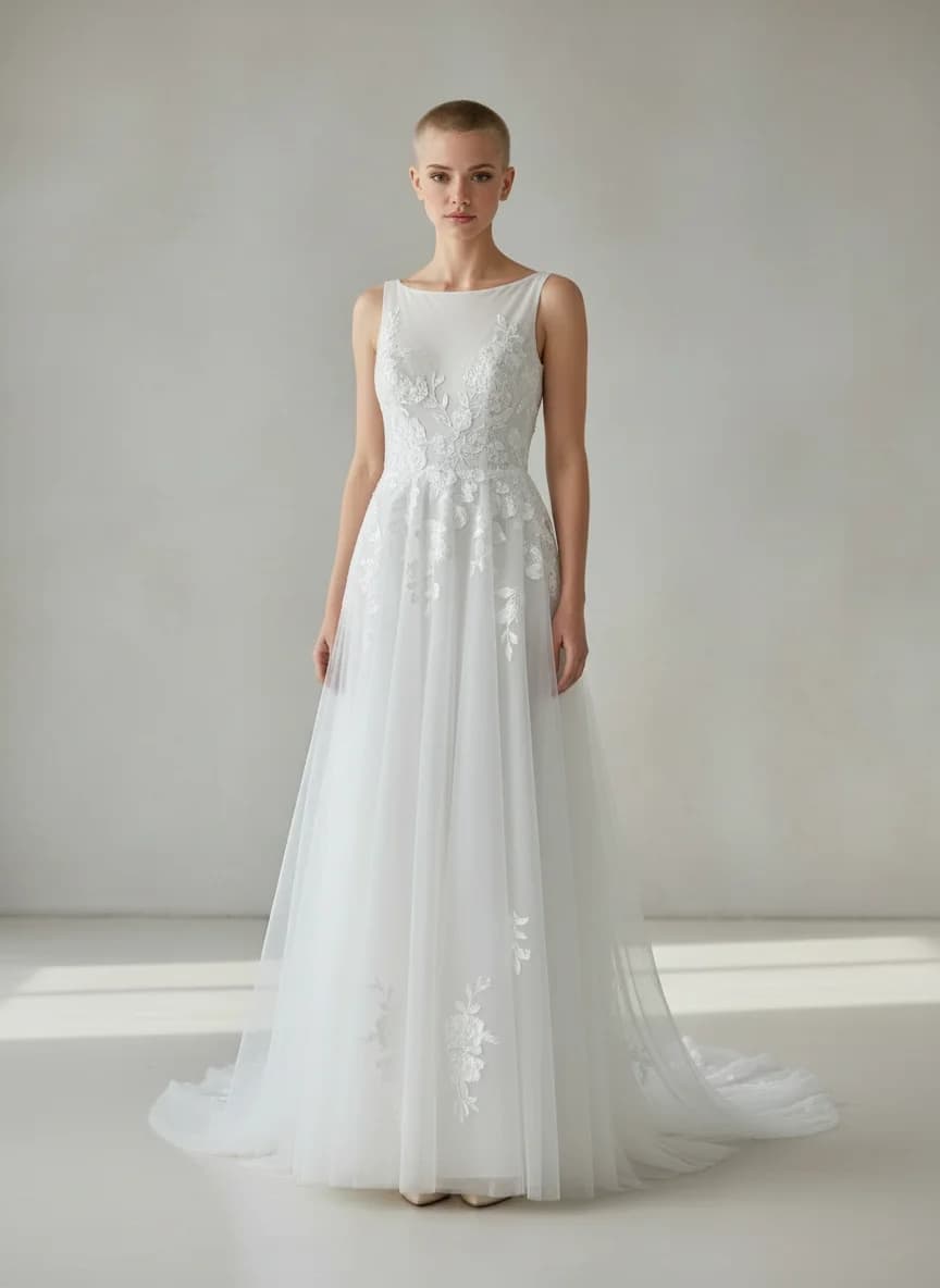 A-Line dress with Sweep Train and Boat Neck neckline