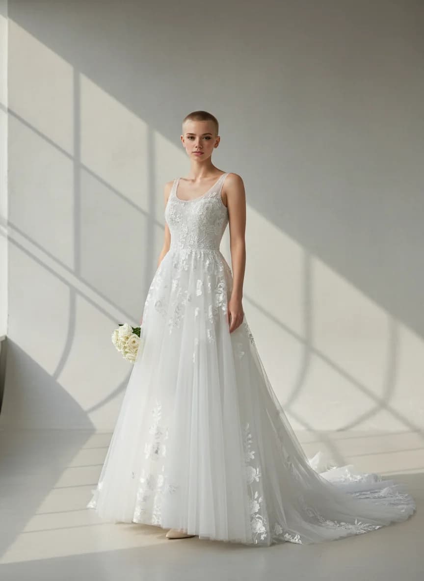 A-Line dress with Sweep Train and Scoop neckline