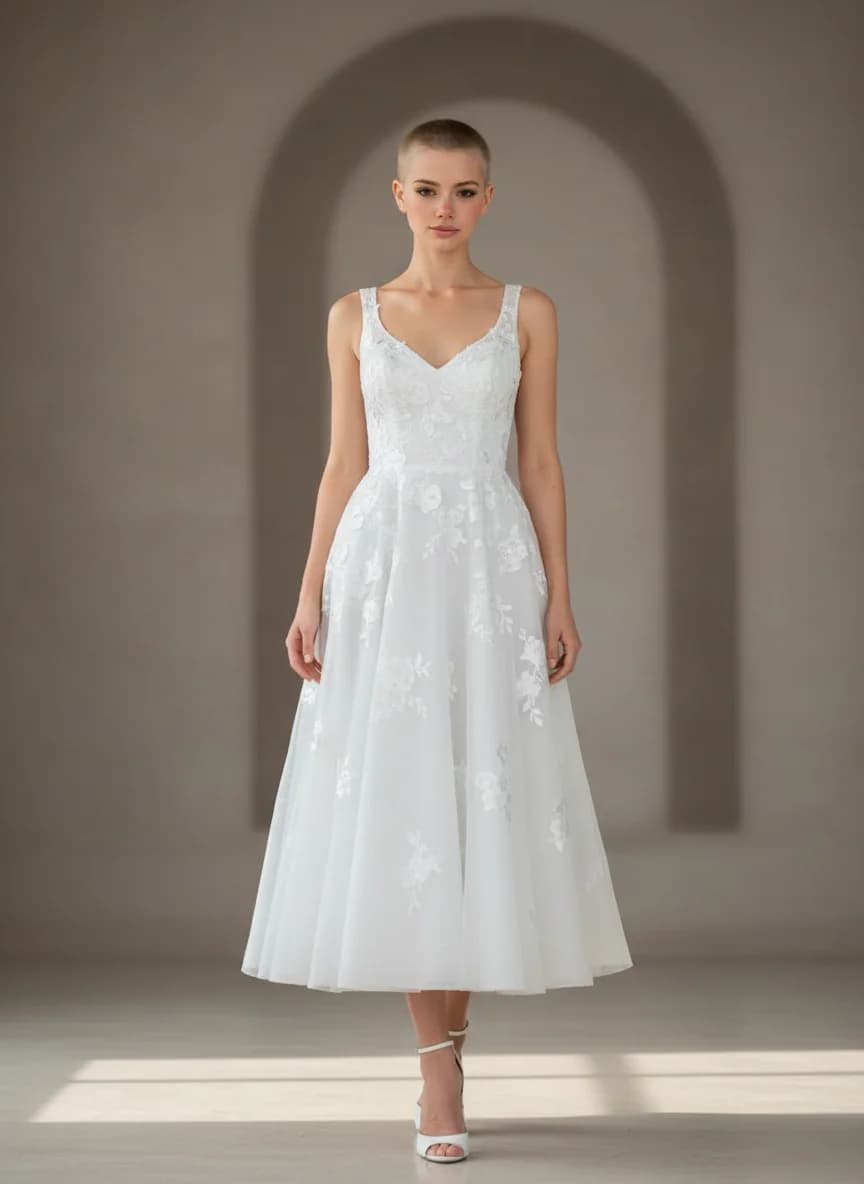 A-Line dress with Tea Length and Sweetheart neckline