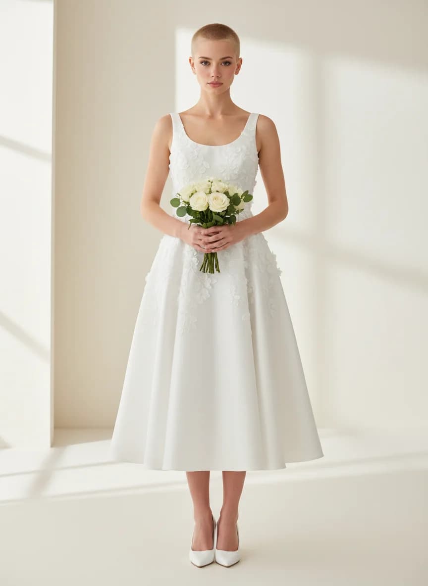 A-Line dress with Tea Length and Scoop neckline