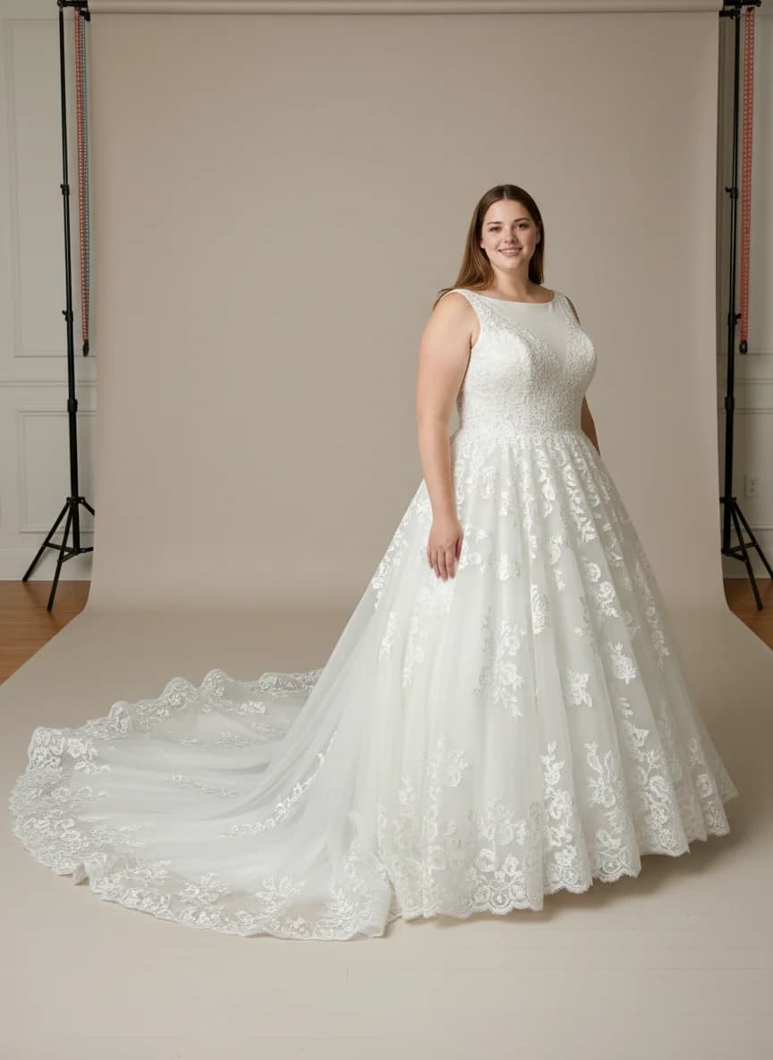 Ball Gown dress with Cathedral Train and Boat Neck neckline