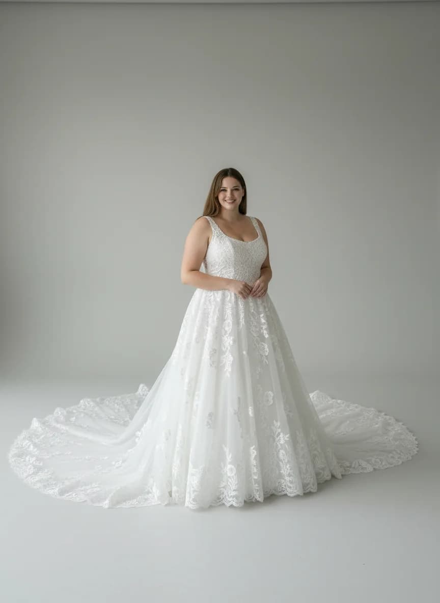 Ball Gown dress with Cathedral Train and Square neckline