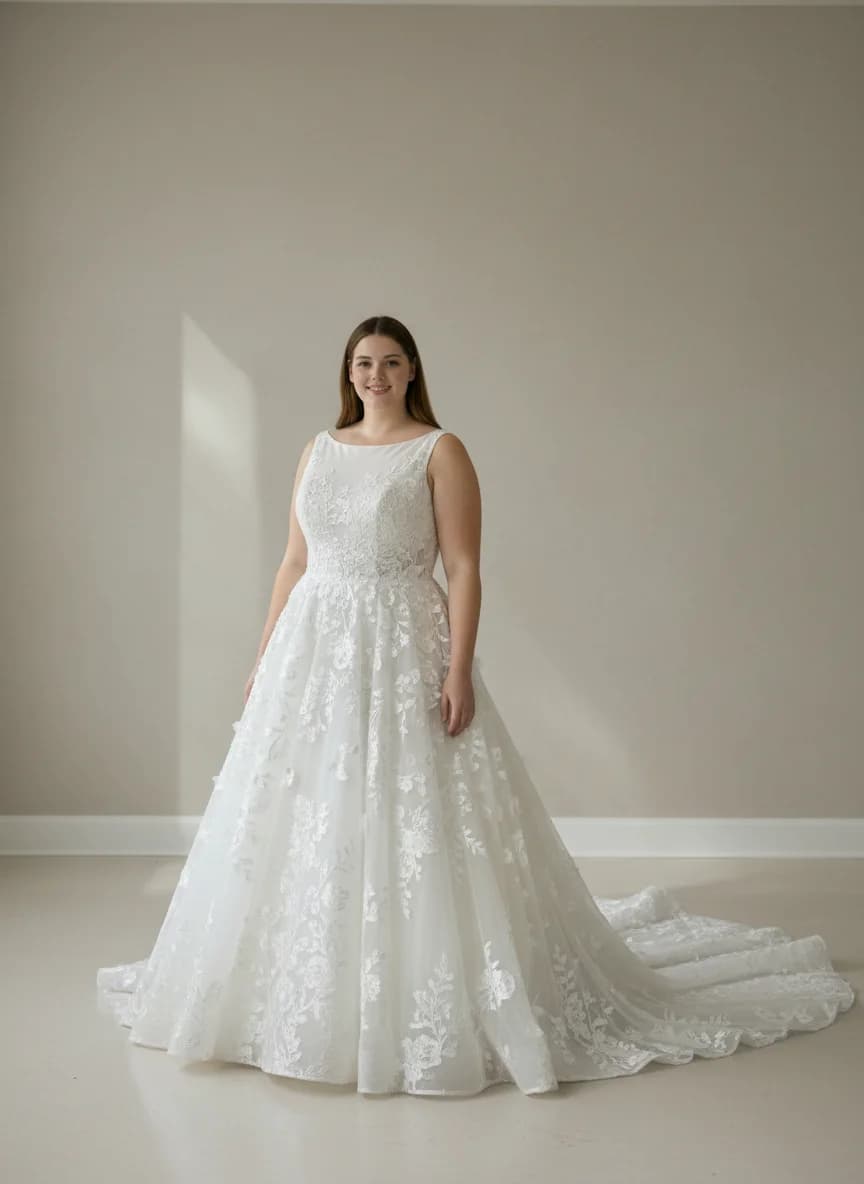 Ball Gown dress with Chapel Train and Boat Neck neckline