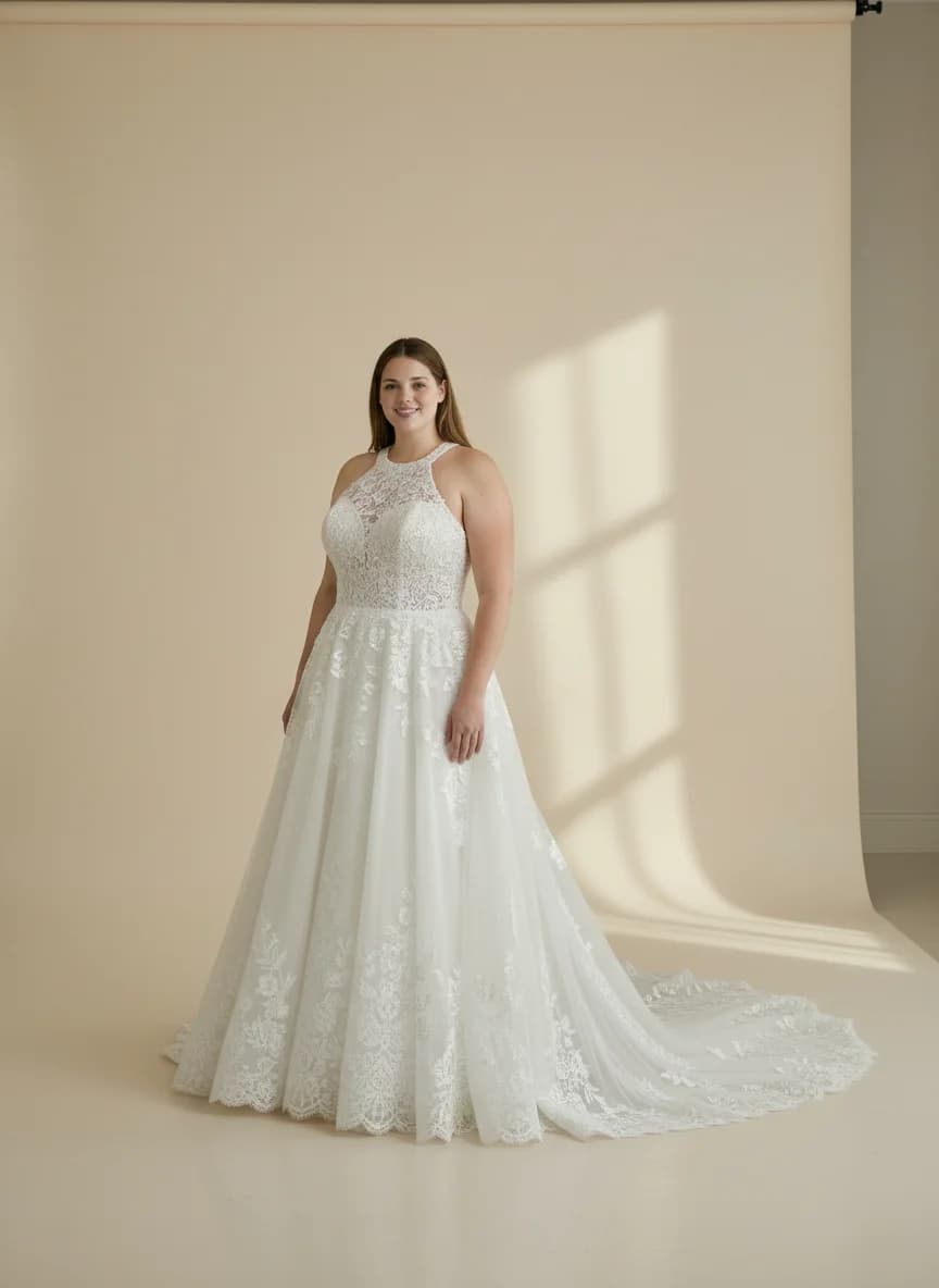 Ball Gown dress with Chapel Train and Halter neckline