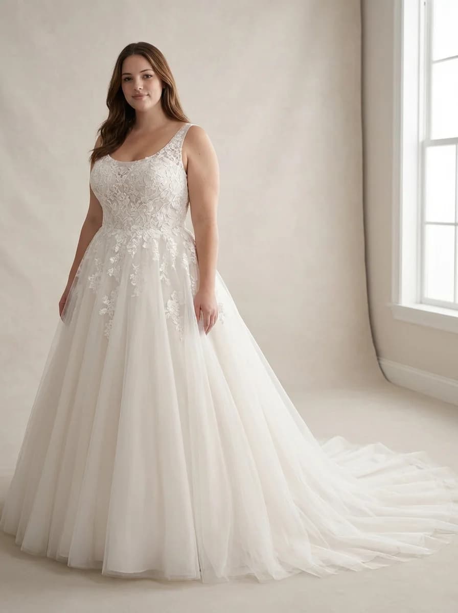 Ball Gown dress with Chapel Train and Scoop neckline