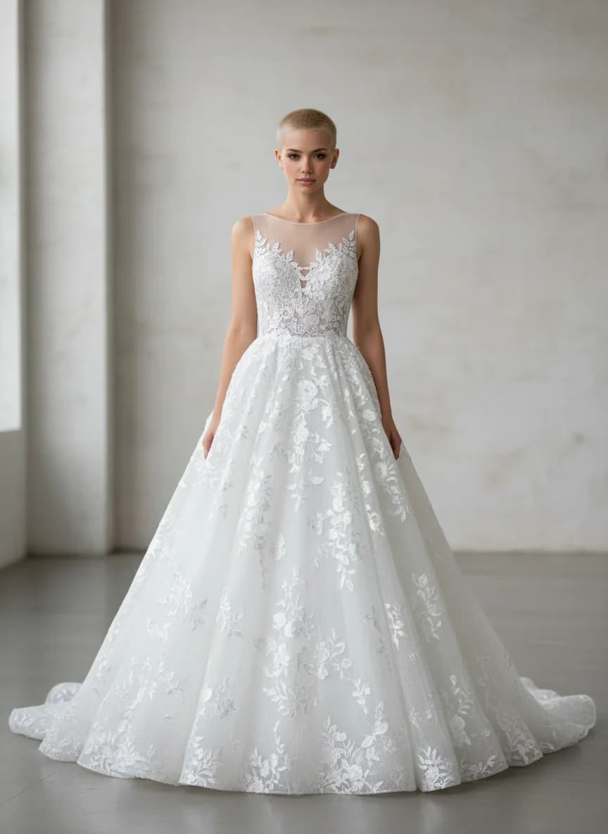 Ball Gown dress with Illusion neckline
