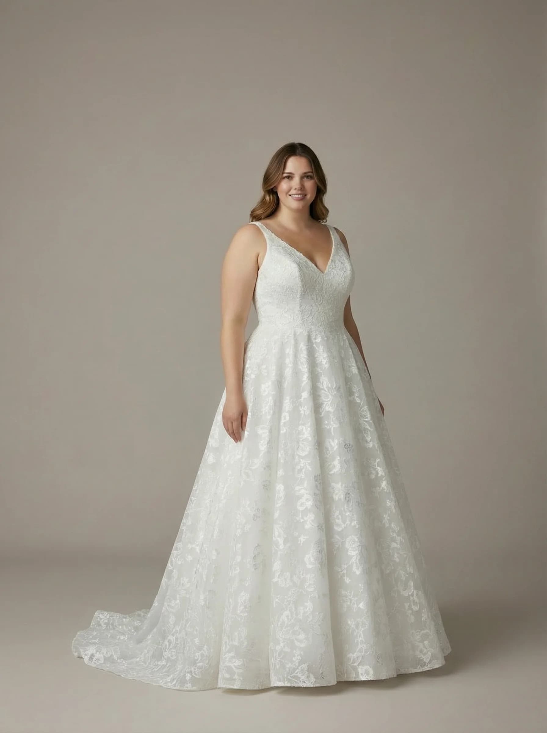 Ball Gown dress with Sweep Train and V-Neck neckline