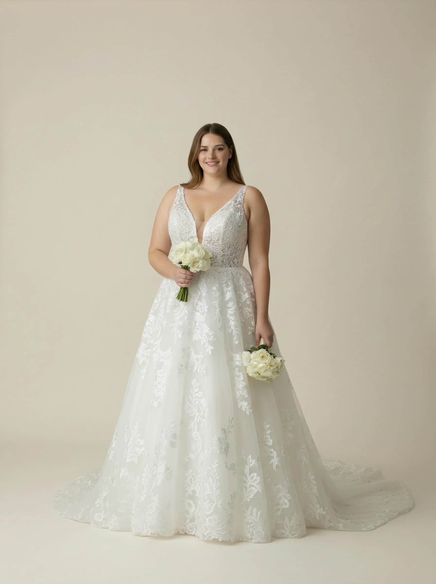 Ball Gown dress with Sweep Train and Plunge neckline