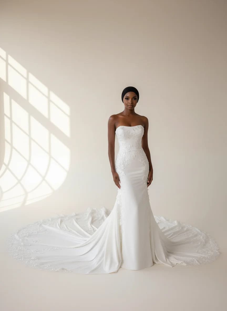 Column dress with Cathedral Train and Strapless neckline