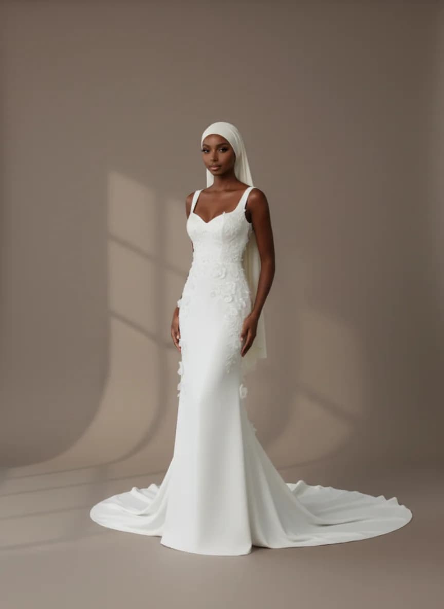 Column dress with Chapel Train and Sweetheart neckline