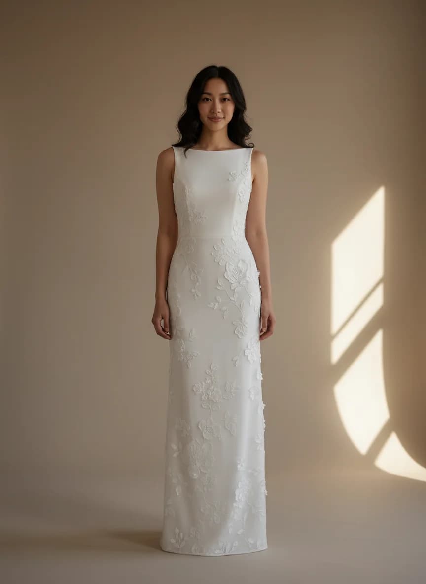 Column dress with Boat Neck neckline