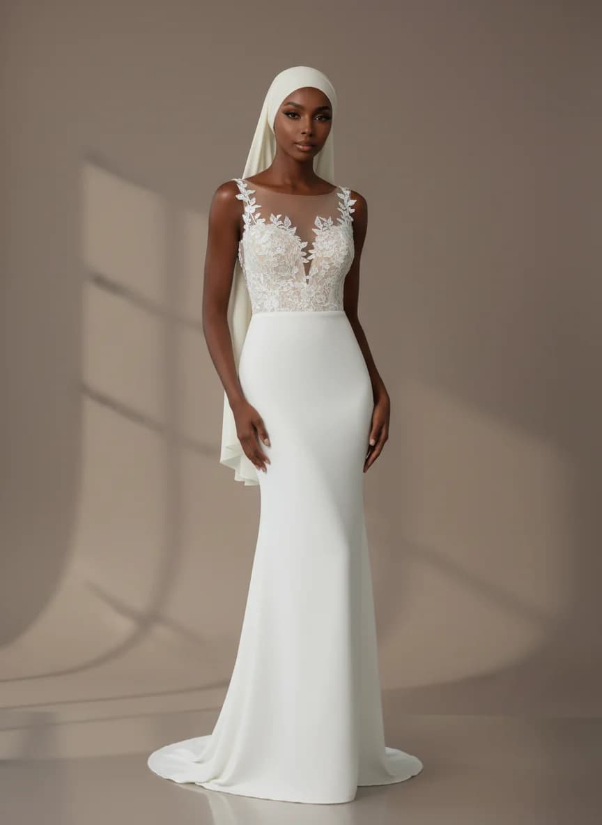 Column dress with Illusion neckline