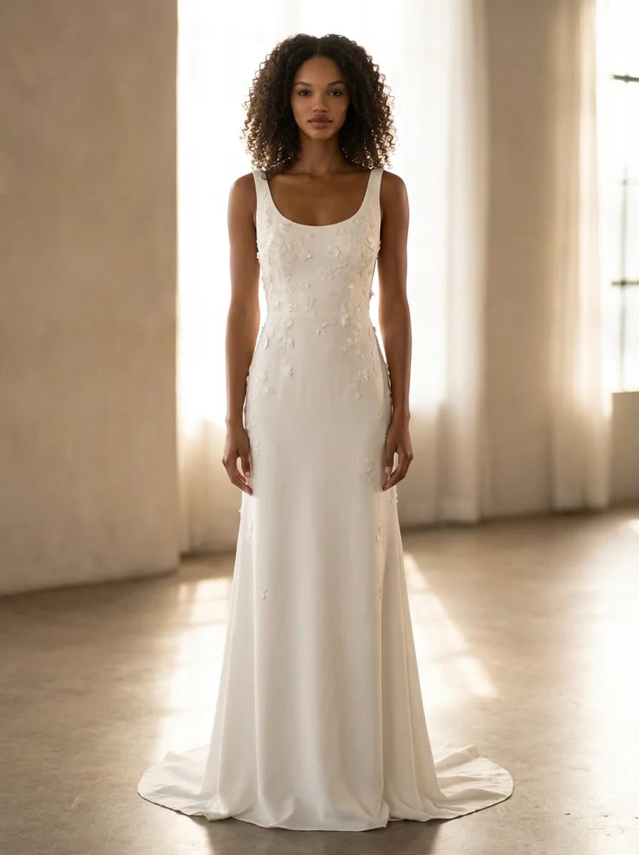 Column dress with Sweep Train and Scoop neckline