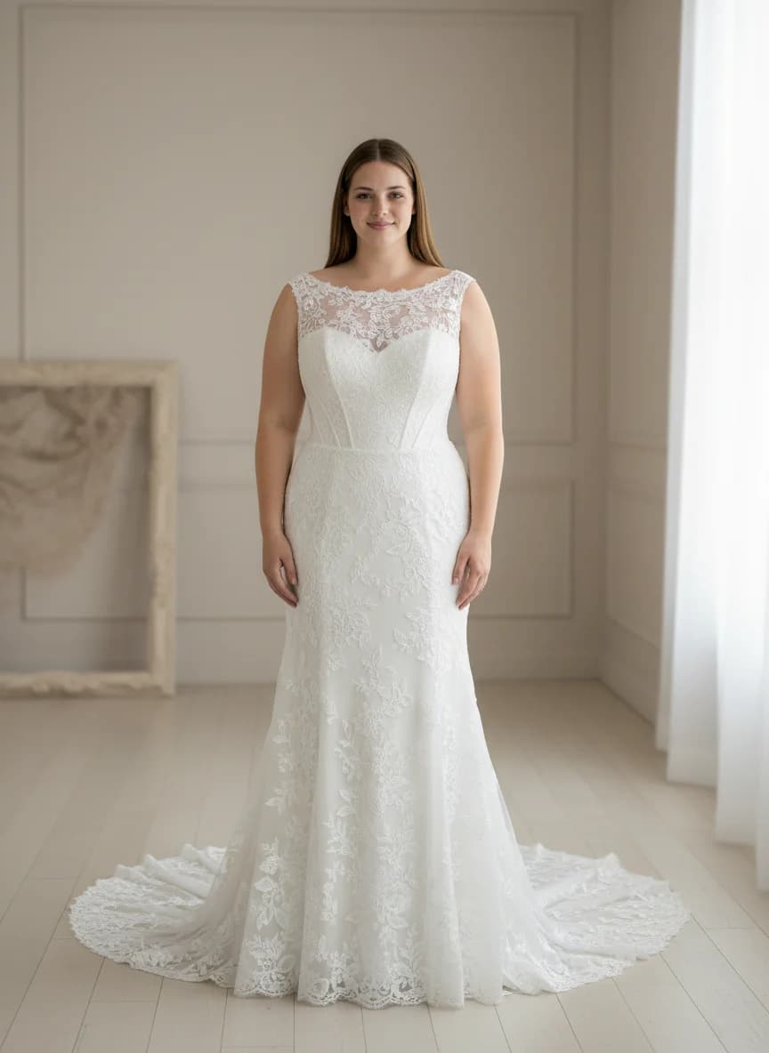 Corset dress with Chapel Train and Boat Neck neckline