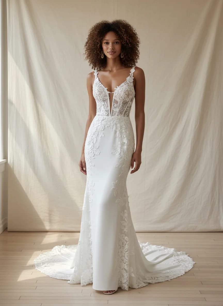 Corset dress with Sweep Train and Plunge neckline