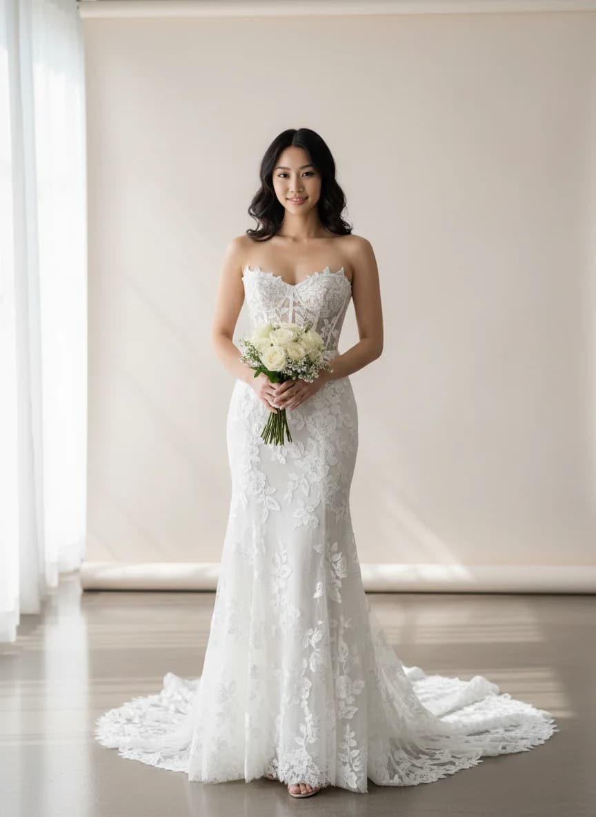 Corset dress with Sweep Train and Strapless neckline