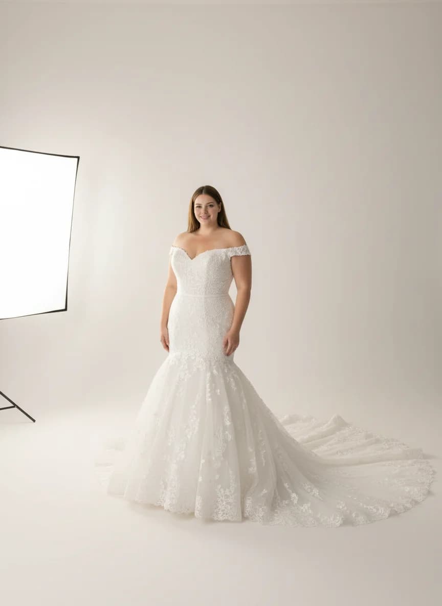 Drop Waist dress with Cathedral Train and Off Shoulder neckline