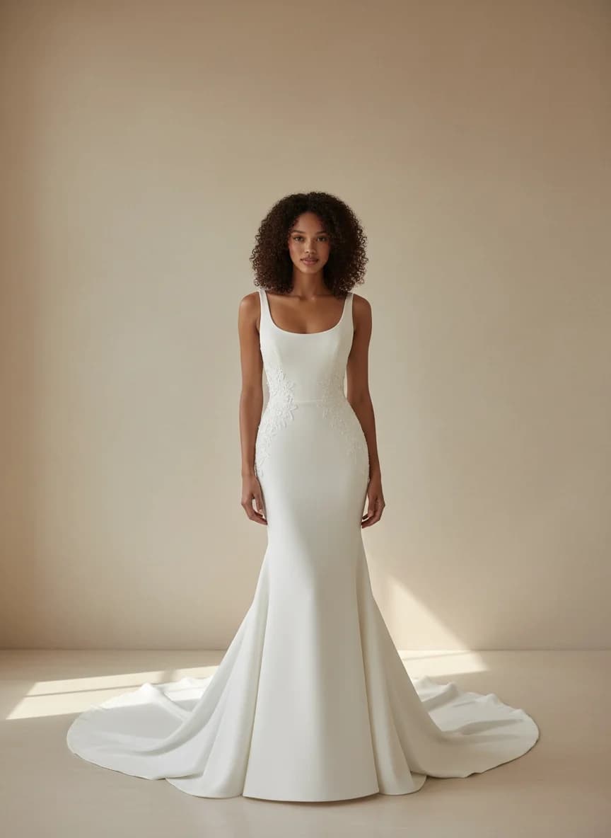 Drop Waist dress with Chapel Train and Scoop neckline