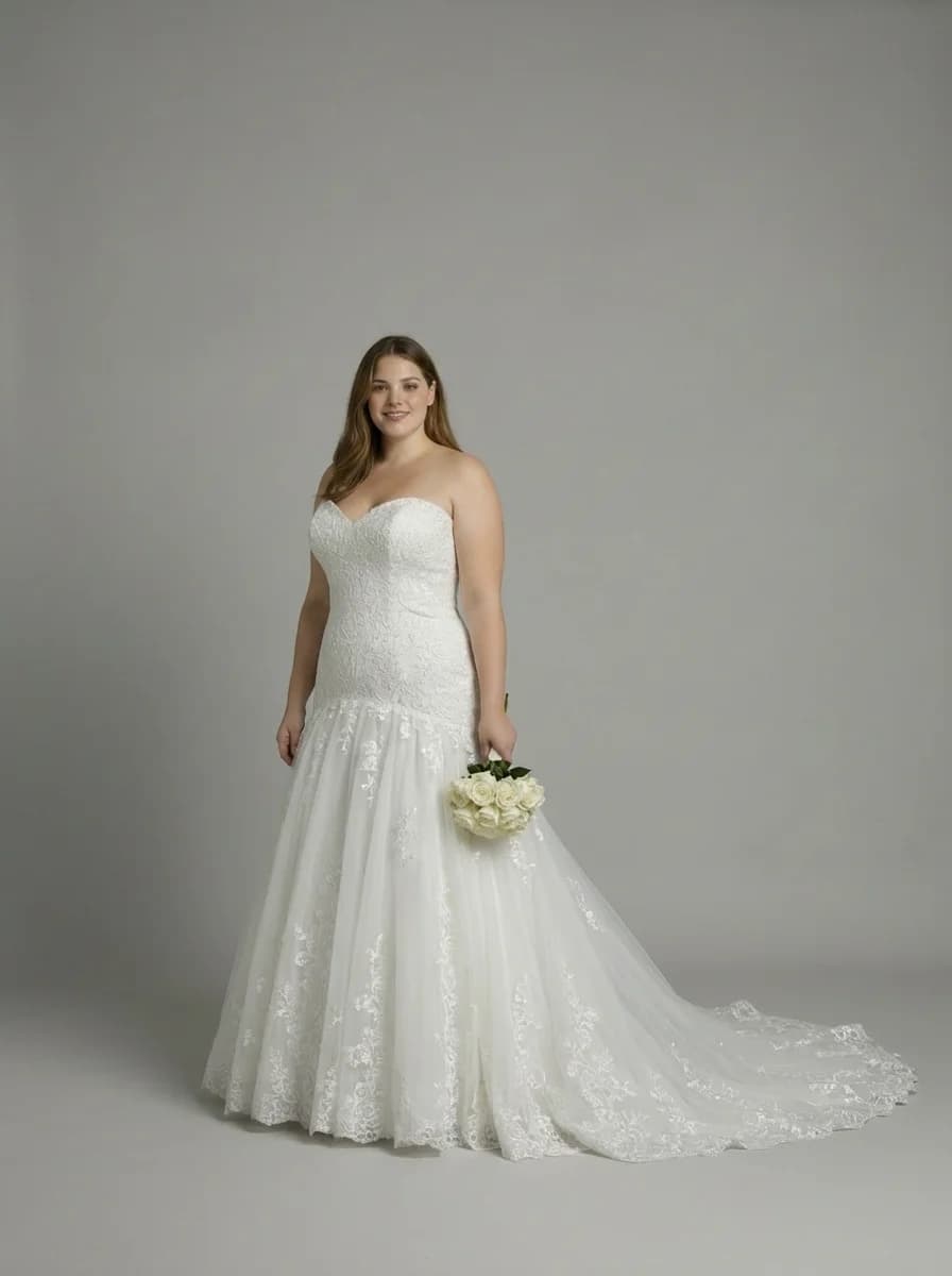 Drop Waist dress with Chapel Train and Strapless neckline