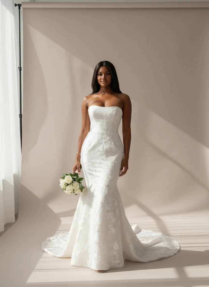 Drop Waist dress with Sweep Train and Strapless neckline