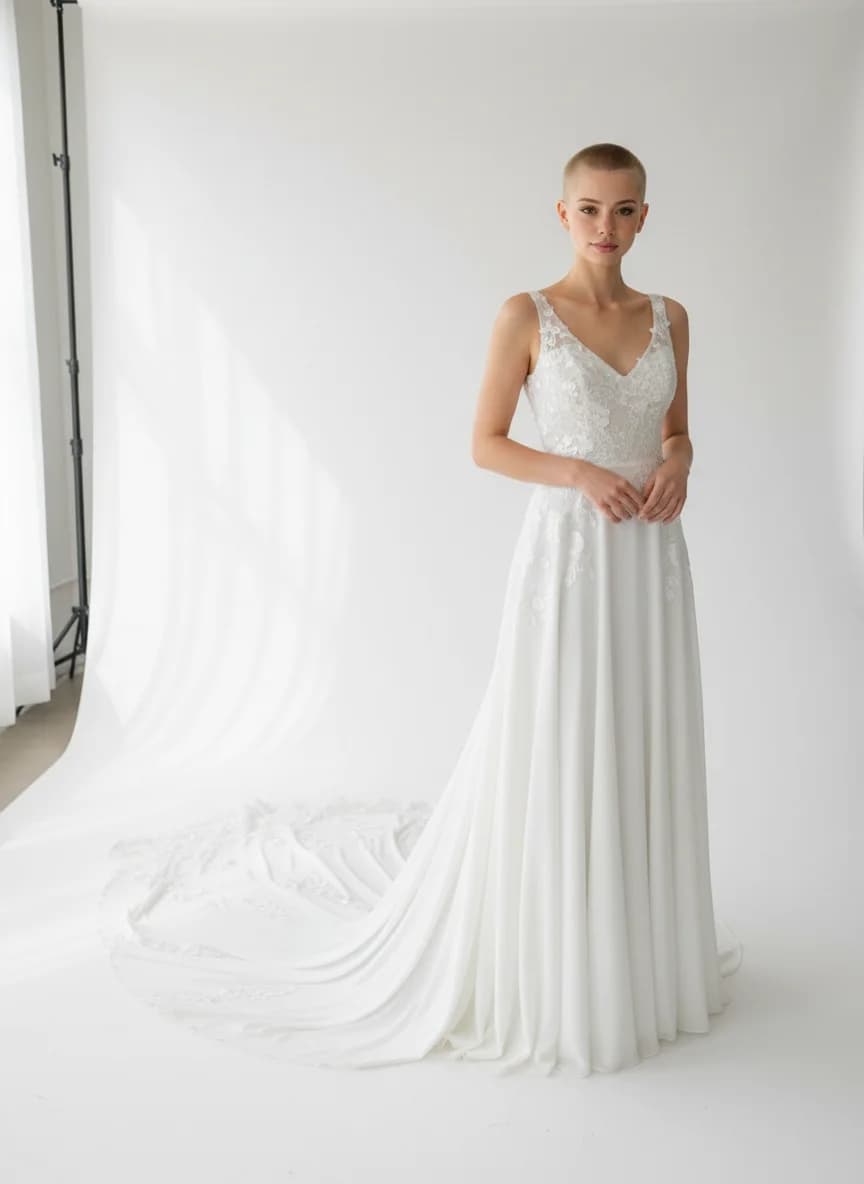 Empire Waist dress with Cathedral Train and Sweetheart neckline
