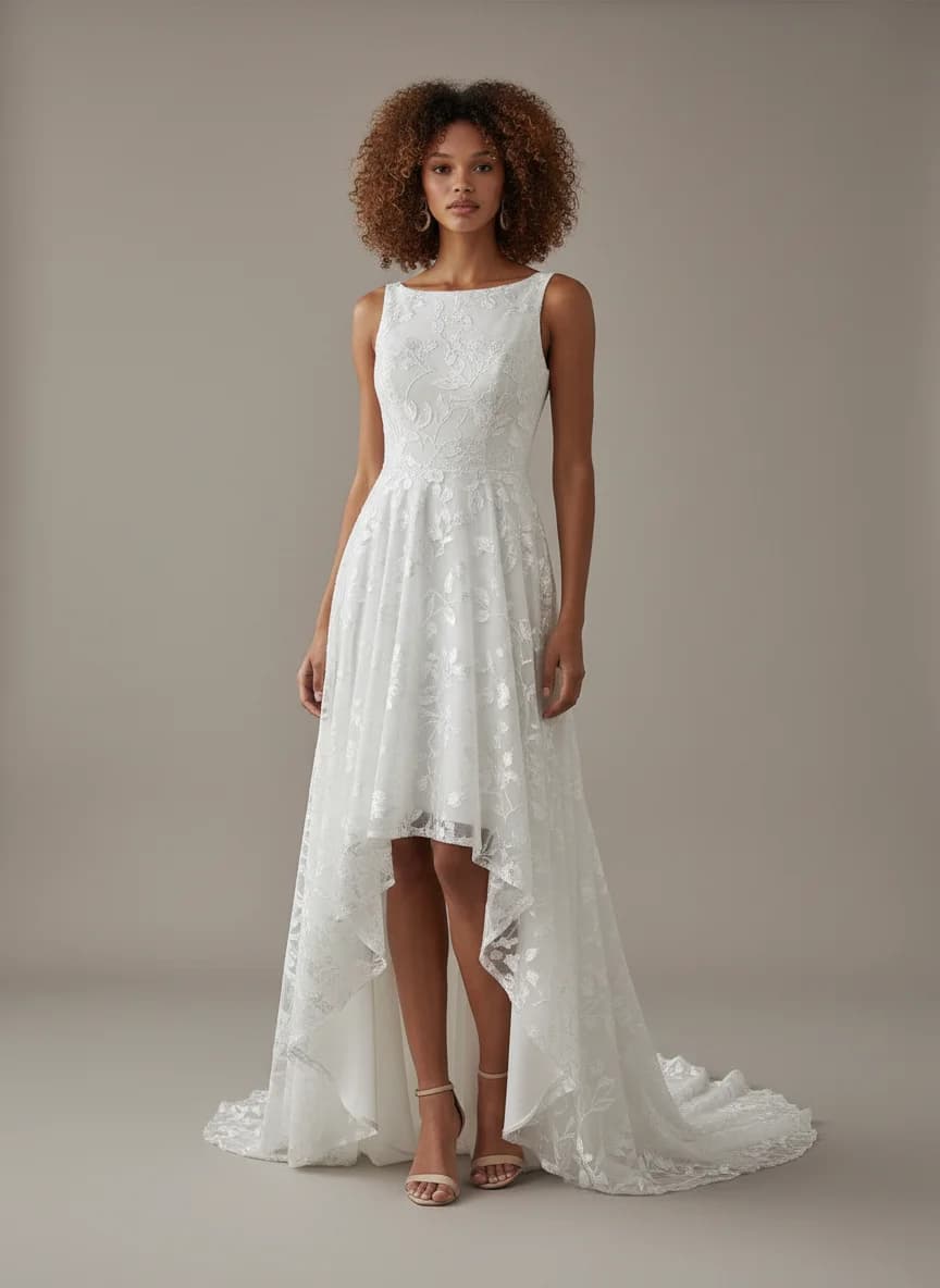 Empire Waist dress with High-Low and Boat Neck neckline