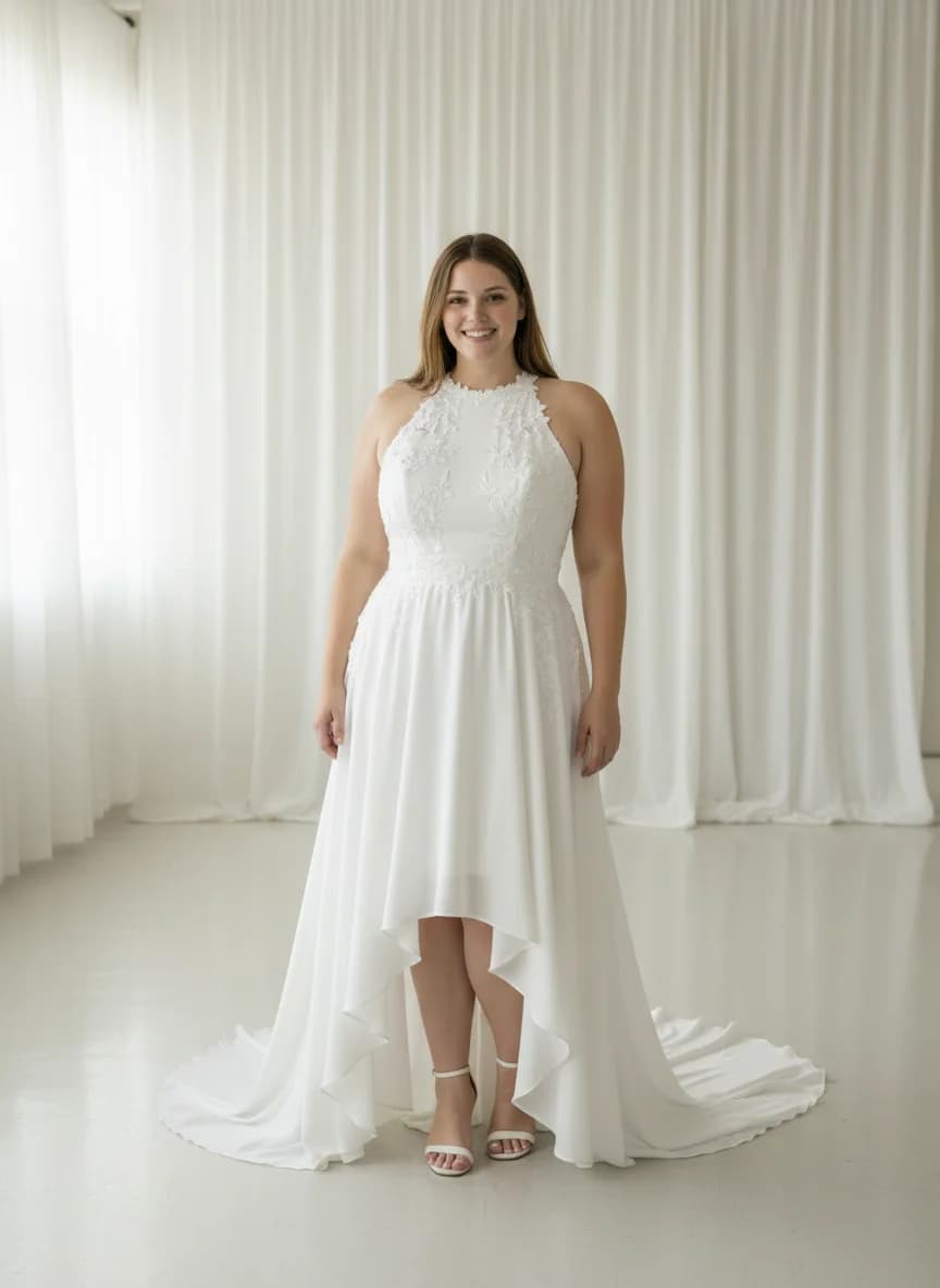 Empire Waist dress with High-Low and High Neckline neckline