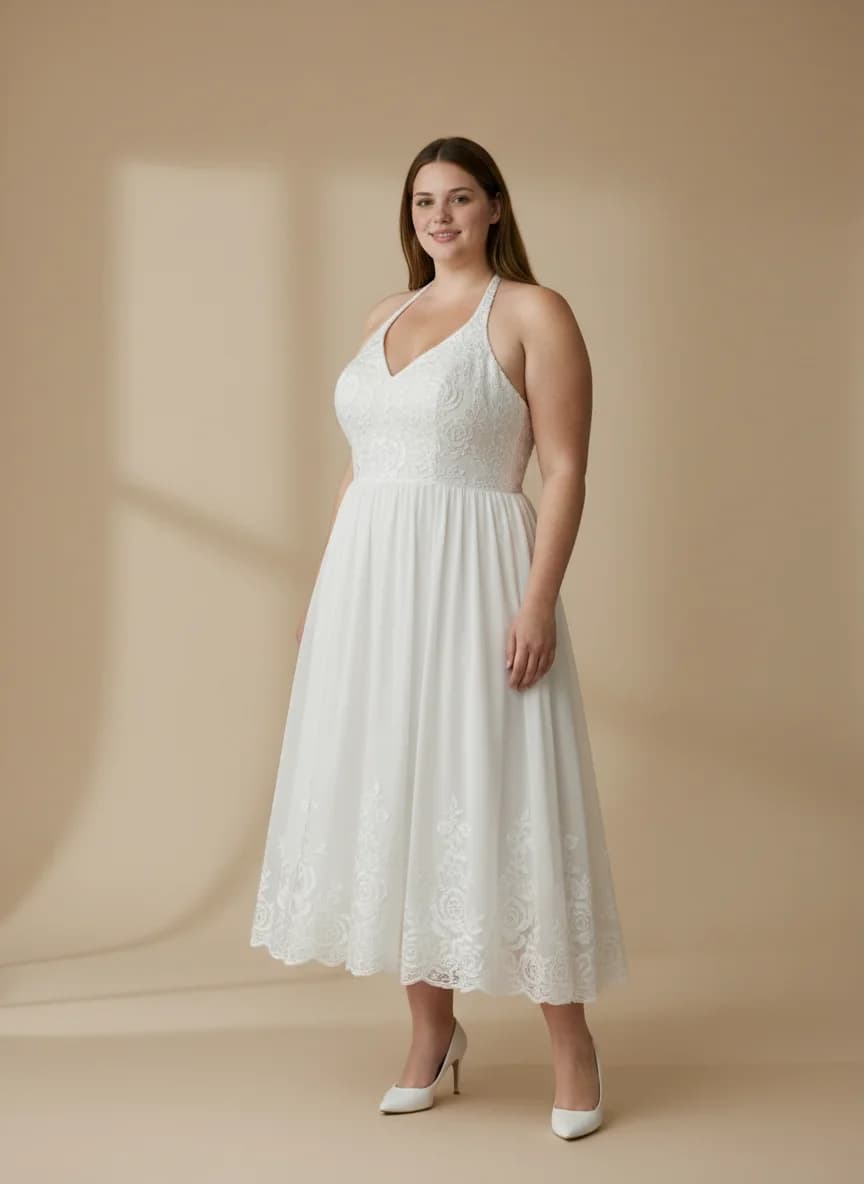 Empire Waist dress with Knee Length and Halter neckline