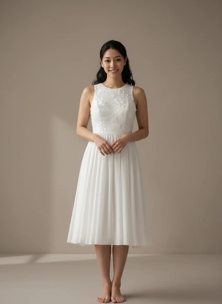 Empire Waist dress with Knee Length and High Neckline neckline