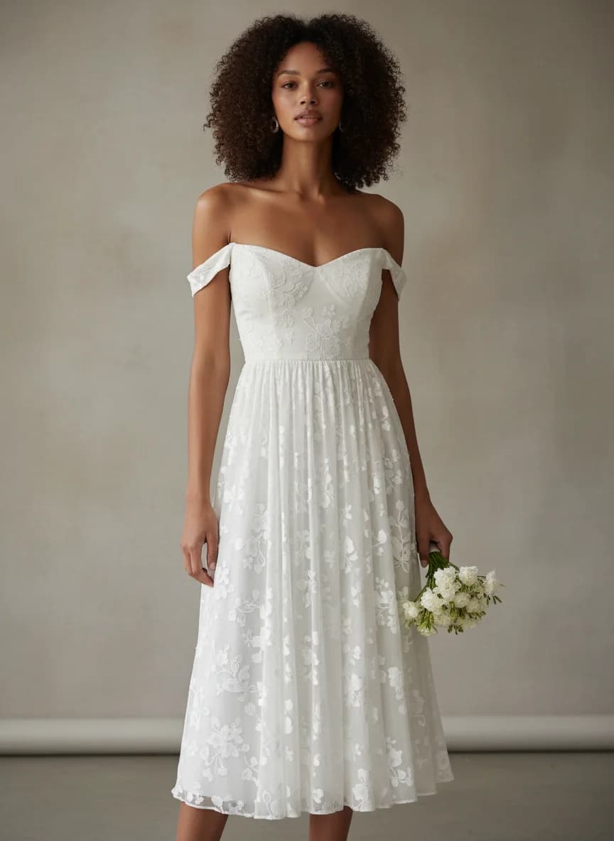 Empire Waist dress with Knee Length and Off Shoulder neckline