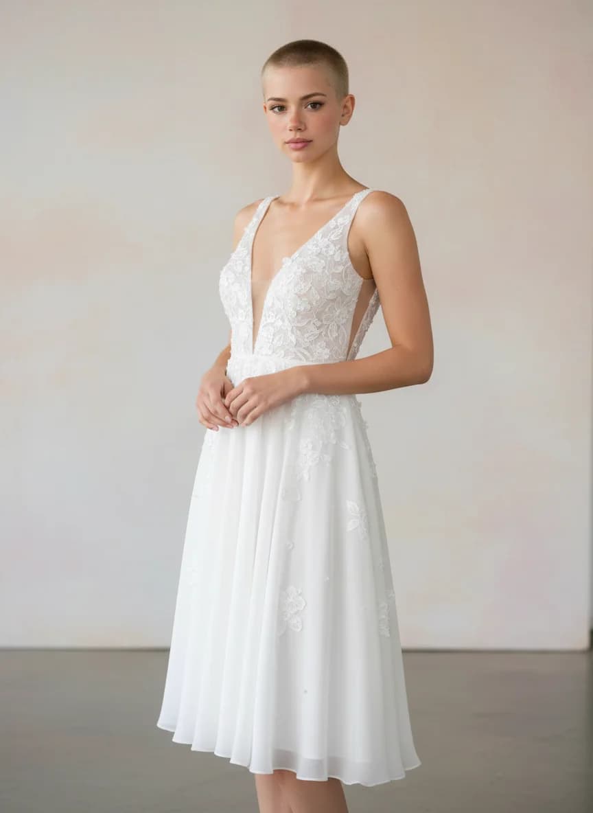 Empire Waist dress with Knee Length and Plunge neckline