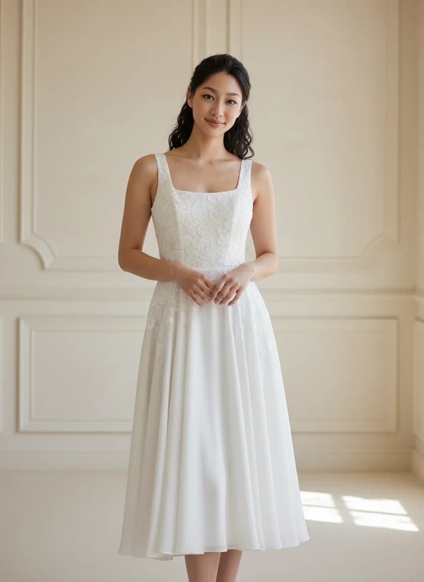 Empire Waist dress with Knee Length and Square neckline