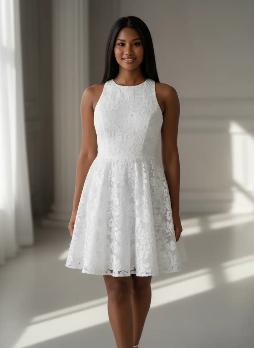 Empire Waist dress with Mini and High Neckline neckline