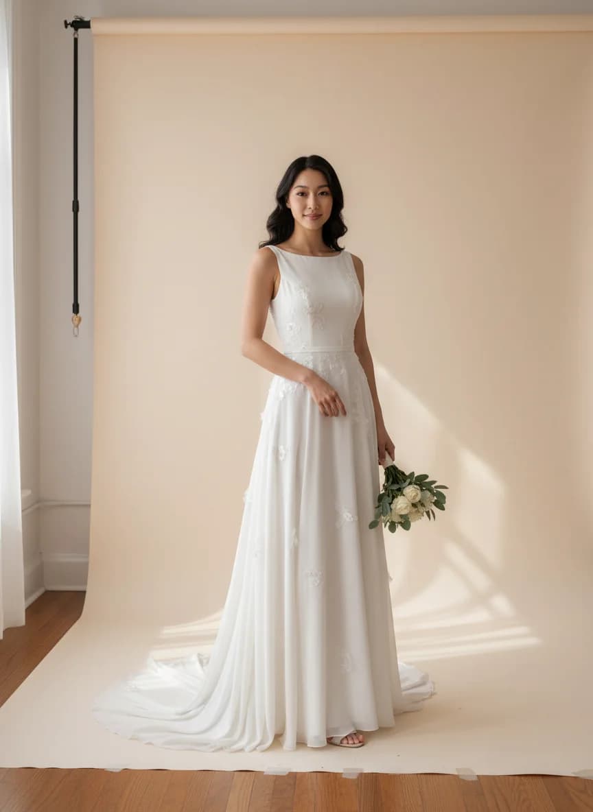 Empire Waist dress with Sweep Train and Boat Neck neckline