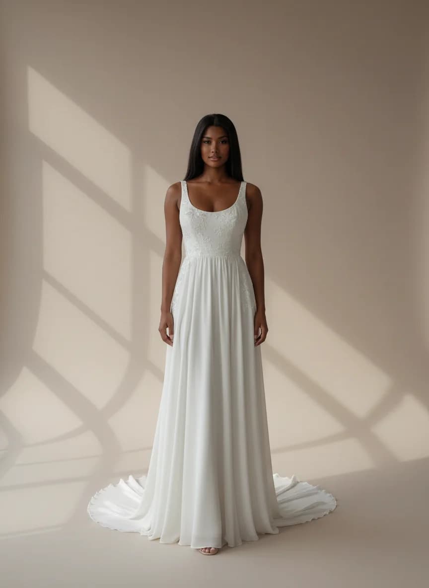 Empire Waist dress with Sweep Train and Scoop neckline