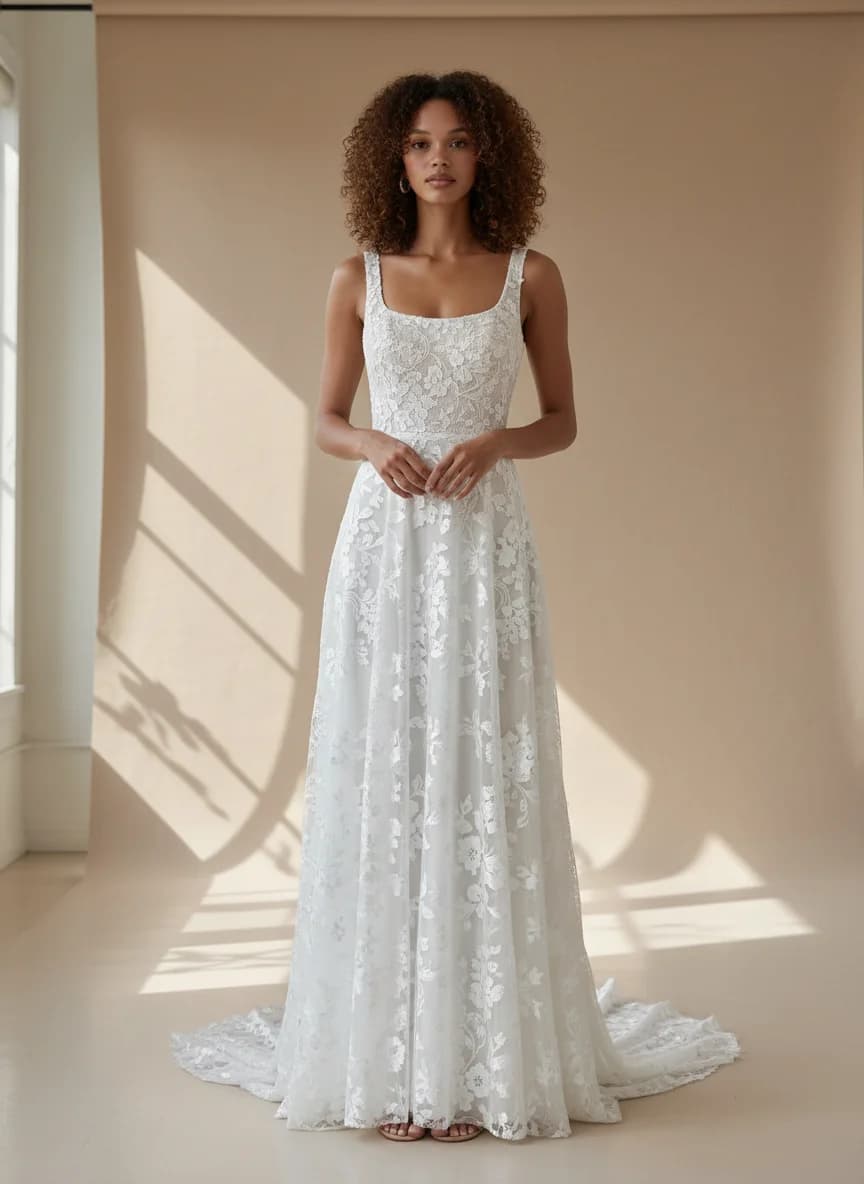 Empire Waist dress with Sweep Train and Square neckline