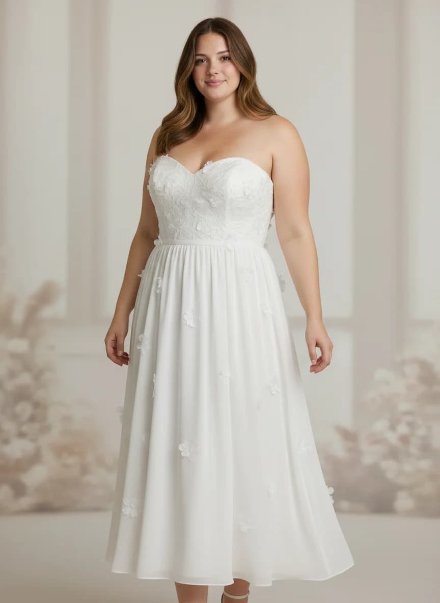 Empire Waist dress with Tea Length and Strapless neckline
