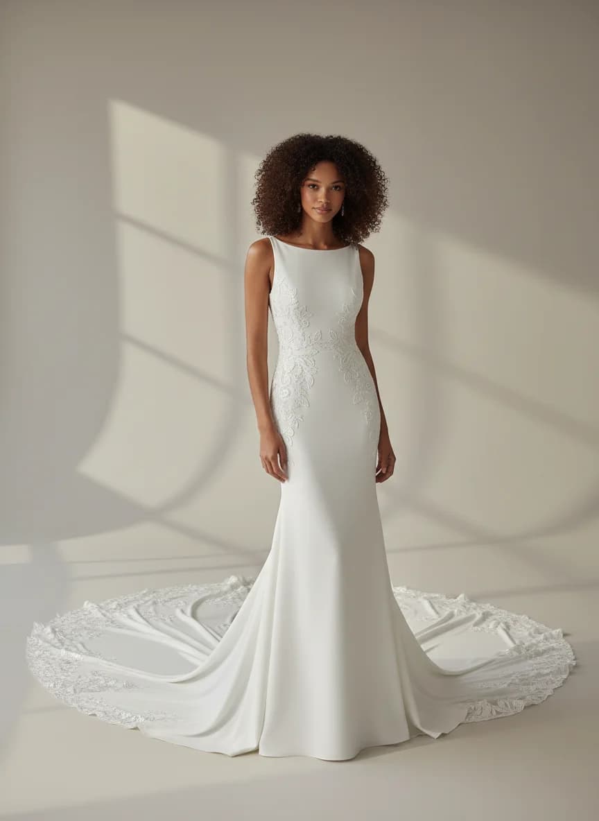 Fit & Flare dress with Cathedral Train and Boat Neck neckline